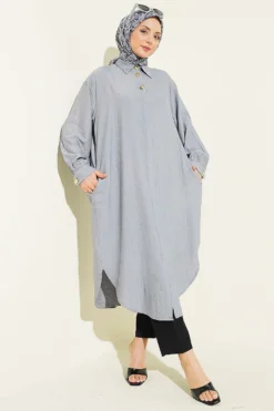 Alternative view of Hidden Button Pocket Long Shirt Grey