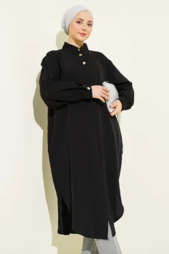 Alternative view of Hidden Button Pocket Long Shirt Black