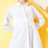 Hidden Button Self-Belted Shirt White