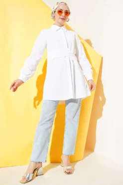 Alternative view of Hidden Button Self-Belted Shirt White