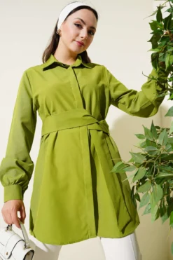 Hidden Button Self-Belted Shirt