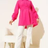 Hidden Button Self-Belted Shirt Fuchsia all'ingrosso shirt view 2 - Hicabistan fabbrica Turchia