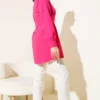 Hidden Button Self-Belted Shirt Fuchsia all'ingrosso shirt view 3 - Hicabistan fabbrica Turchia