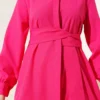 Hidden Button Self-Belted Shirt Fuchsia all'ingrosso shirt view 4 - Hicabistan fabbrica Turchia
