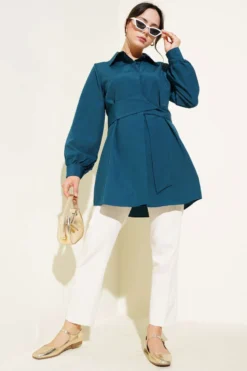 Alternative view of Hidden Button Self-Belted Shirt Petrol