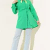 Hidden Button Self-Belted Shirt Green all'ingrosso shirt view 2 - Hicabistan fabbrica Turchia