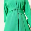 Hidden Button Self-Belted Shirt Green all'ingrosso shirt view 4 - Hicabistan fabbrica Turchia
