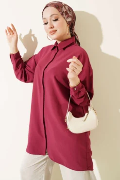 Hidden Button Modal Shirt Burgundy