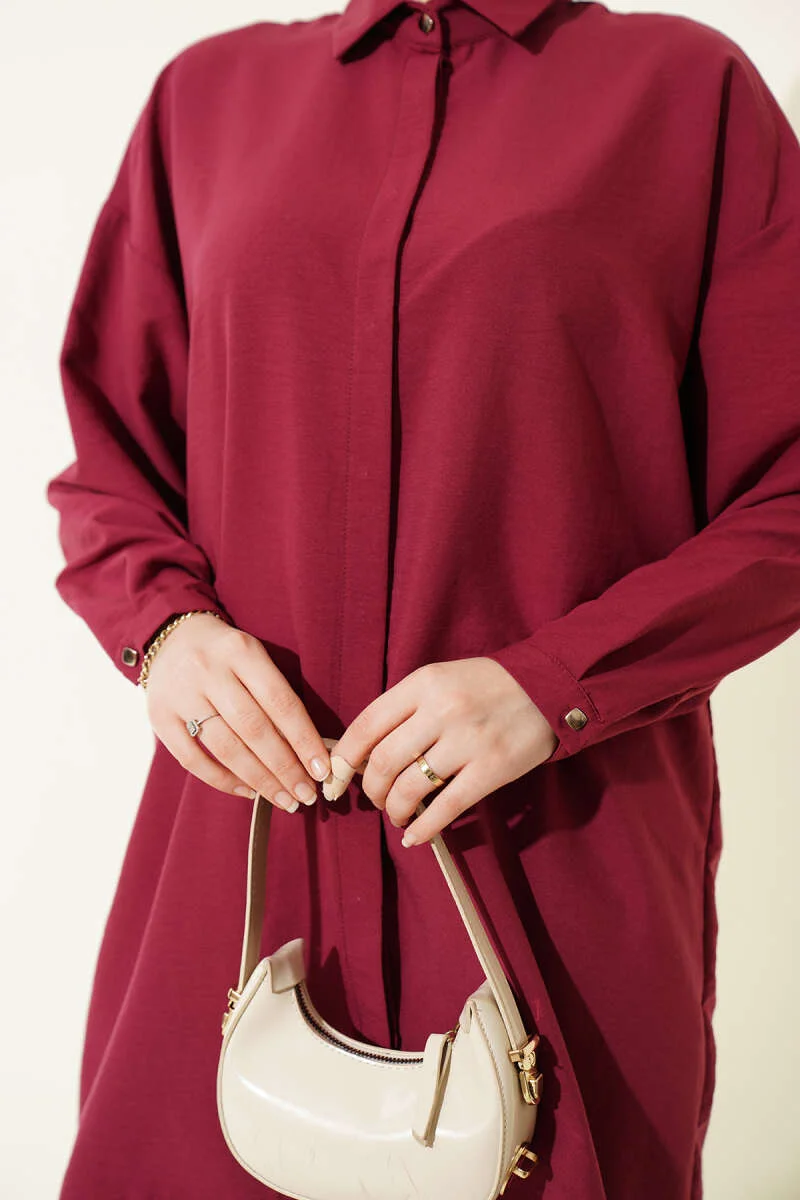 Hidden Button Modal Shirt Burgundy - immagine 4