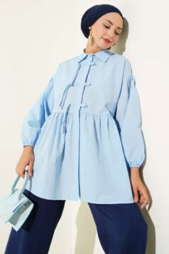 Hidden Button Top Button Shirt Blue بالجملة shirt - Hicabistan مصنع تركيا