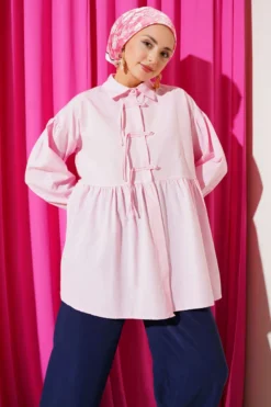 Hidden Button Top Button Shirt Pink بالجملة shirt - Hicabistan مصنع تركيا