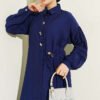 Long Tunic Set with Hidden Button and String Detail Navy Blue wholesale clothing set view 2 - Hicabistan Turkey factory