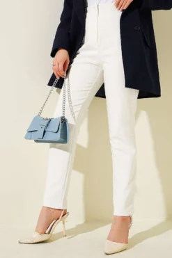 Hidden Zipper Slim Fit Pants White