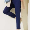 Hidden Zipper Slim Fit Pants Navy Blue
