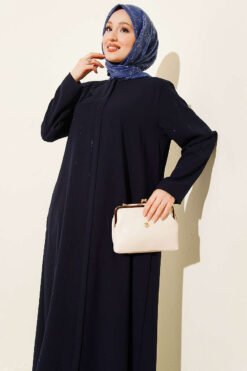 Vista alternativa di Hidden Zipper Bejeweled Abaya Navy Blue