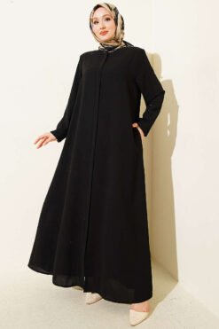 Hidden Zipper Bejeweled Abaya Black
