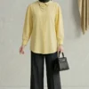 Hidden Button Modal Fabric Shirt Yellow Großhandel shirt view 2 - Hicabistan Türkei Fabrik