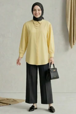 Hidden Button Modal Fabric Shirt Yellow Großhandel shirt view 2 - Hicabistan Türkei Fabrik