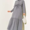 Hidden Half-Button Dress Grey wholesale dress - Hicabistan Turkey factory