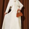 Cape with Skirt Set with Gold Accessories Beige wholesale clothing set - Hicabistan Turkey factory