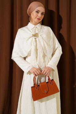 Cape with Skirt Set with Gold Accessories Beige wholesale clothing set view 2 - Hicabistan Turkey factory