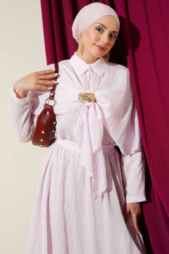 Cape with Skirt Set with Gold Accessories Pink wholesale clothing set view 2 - Hicabistan Turkey factory