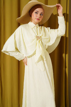 Cape with Skirt Set with Gold Accessories Yellow wholesale clothing set view 2 - Hicabistan Turkey factory