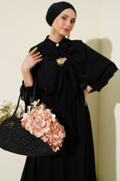 Cape with Skirt Set with Gold Accessories Black wholesale clothing set view 2 - Hicabistan Turkey factory