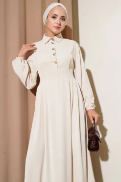 Alternative view of Dress with Gold Button Detail Beige
