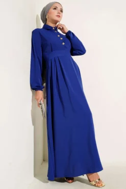 Dress with Gold Button Detail Gold wholesale dress view 2 - Hicabistan Turkey factory