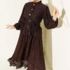 Buttoned Lace Skirt Set Brown