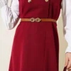 Buttoned Belted Dress Burgundy wholesale dress view 4 - Hicabistan Turkey factory
