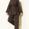 Gold Buttoned Ribbed Tencel Two-Piece Set Brown