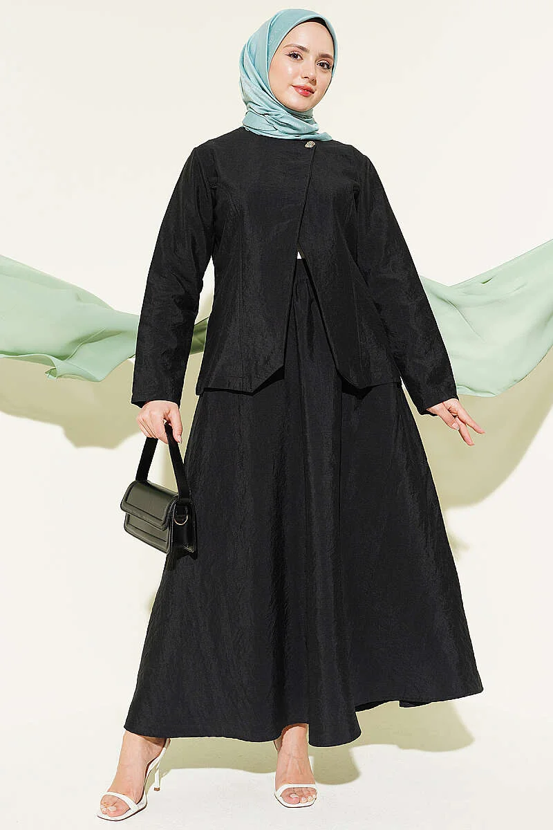 Buttoned Parachute Skirt Set Black wholesale clothing set view 2 - Hicabistan Turkey factory
