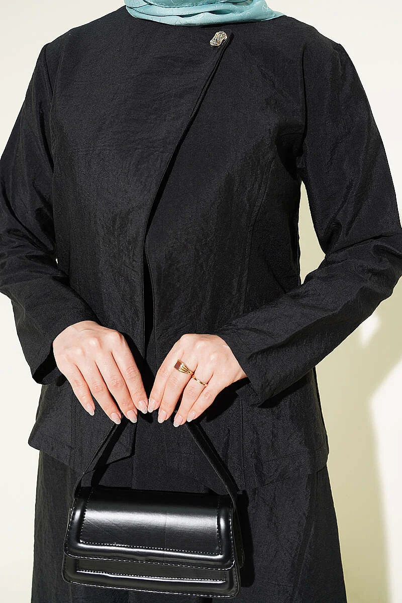 Buttoned Parachute Skirt Set Black wholesale clothing set view 3 - Hicabistan Turkey factory