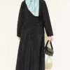 Buttoned Parachute Skirt Set Black wholesale clothing set view 4 - Hicabistan Turkey factory
