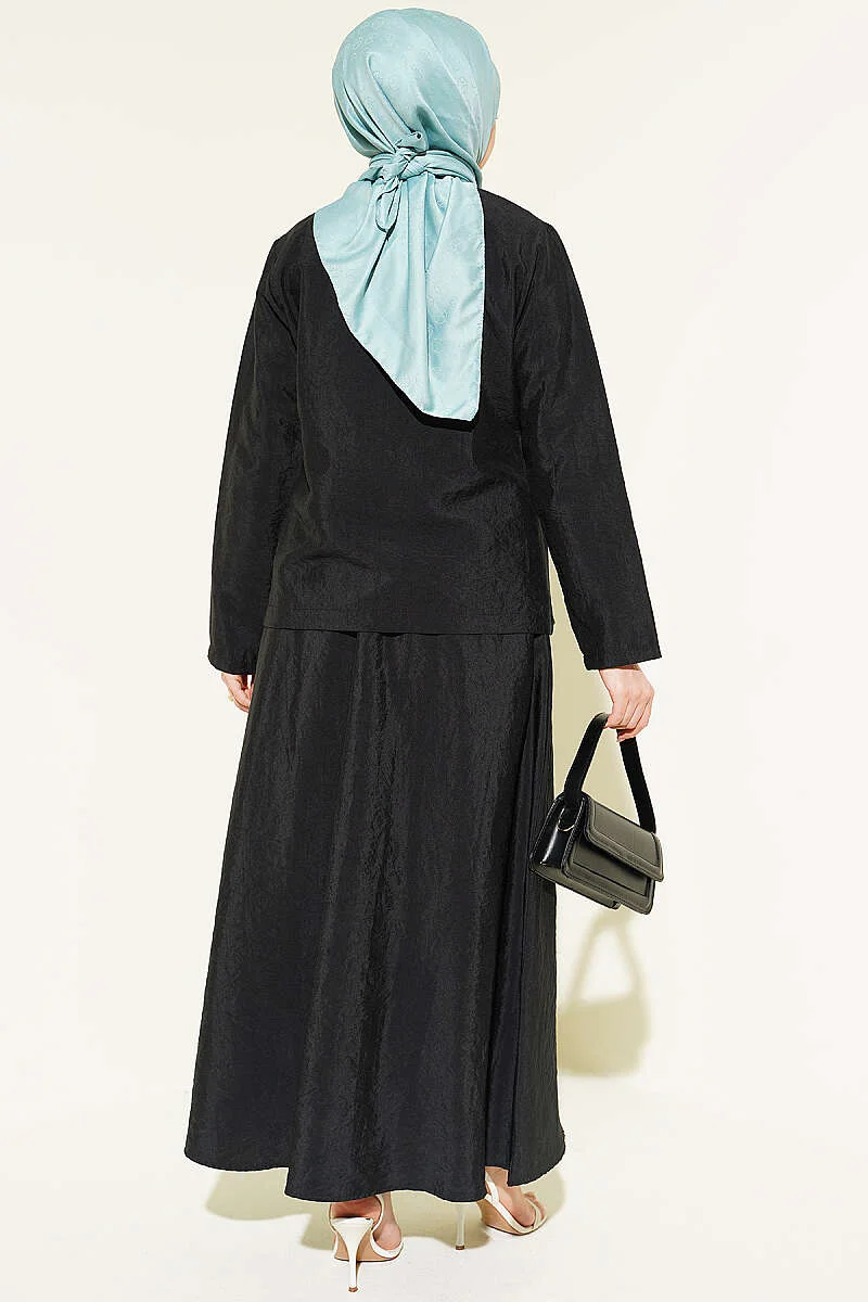 Buttoned Parachute Skirt Set Black wholesale clothing set view 4 - Hicabistan Turkey factory
