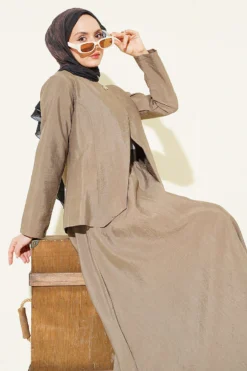 Buttoned Parachute Skirt Set Mink
