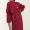 Gold Buttoned Cloak with Tensel Skirt Set Burgundy Großhandel clothing set view 2 - Hicabistan Türkei Fabrik