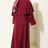 Gold Buttoned Cloak with Tensel Skirt Set Burgundy Großhandel clothing set view 3 - Hicabistan Türkei Fabrik