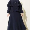 Gold Buttoned Cloak with Tensel Skirt Set Navy Blue en gros clothing set - Hicabistan usine Turquie