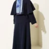 Gold Buttoned Cloak with Tensel Skirt Set Navy Blue Großhandel clothing set view 3 - Hicabistan Türkei Fabrik