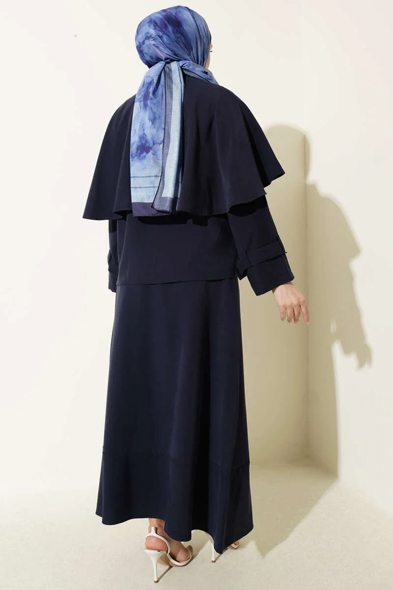 Gold Buttoned Cloak with Tensel Skirt Set Navy Blue Großhandel clothing set view 3 - Hicabistan Türkei Fabrik