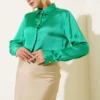 Buttoned Satin Shirt Green Großhandel shirt - Hicabistan Türkei Fabrik