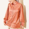 Buttoned Satin Short Shirt Gold