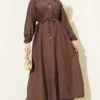 Long Tunic with Gold Button Two-Piece Set Brown
