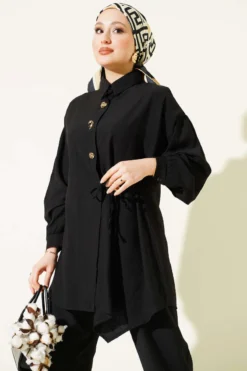 Alternative view of Gold Button Side Tie Two-Piece Set Black