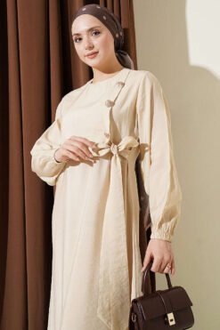 Alternatieve weergave van Buttoned Tie Modal Dress Beige