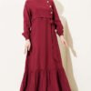 Buttoned Tie Modal Dress Burgundy