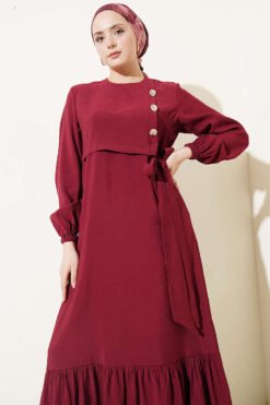 Alternatieve weergave van Buttoned Tie Modal Dress Burgundy